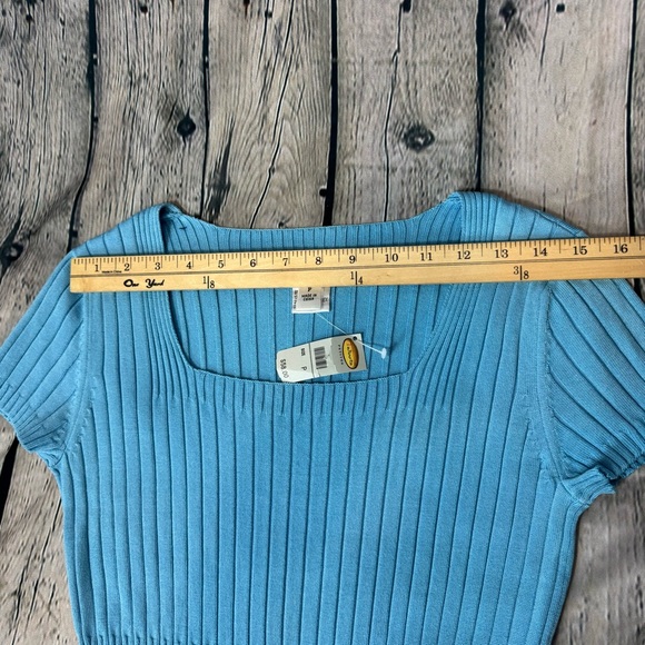 Talbots Vintage NWT Baby Blue Ribbed Silk Nylon Blend Top Retro Square Neck Sz P - Picture 9 of 9